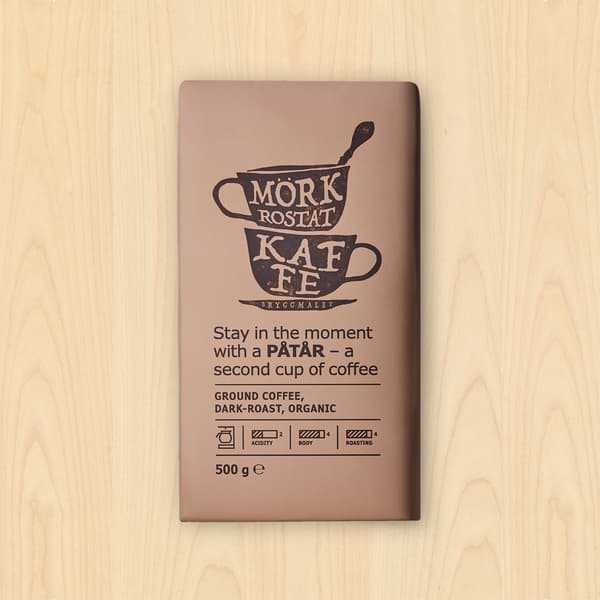 PÅTÅR Ground coffee dark roast organic, 500g; nutri-grade A (0% sugar) certification at bottom right corner of thumbnail