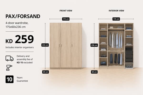 PAX/FORSAND 4-door wardrobe, 175x60x236 cm 259 KD