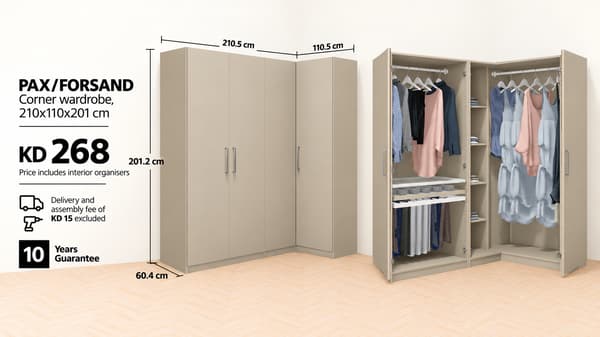 PAX / FORSAND Corner wardrobe , 210x110x201 cm