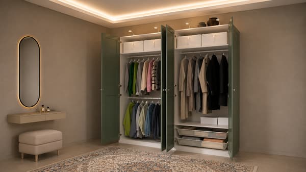 PAX / GRIMO Wardrobe combination, white/grey-green, 200x60x236 cm - s59579273
