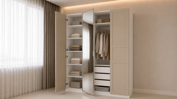 PAX / KAMMARTORP/TYSSEDAL Wardrobe combination, white mirror glass/grey grey-beige, 150x60x236 cm- 89603257