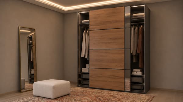 PAX / MEHAMN/AULI Wardrobe with sliding doors, dark grey black/walnut mirror glass, 150x66x236 cm - s89608542