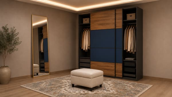 PAX / MEHAMN Wardrobe with sliding doors, dark grey black/walnut blue, 150x66x236 cm