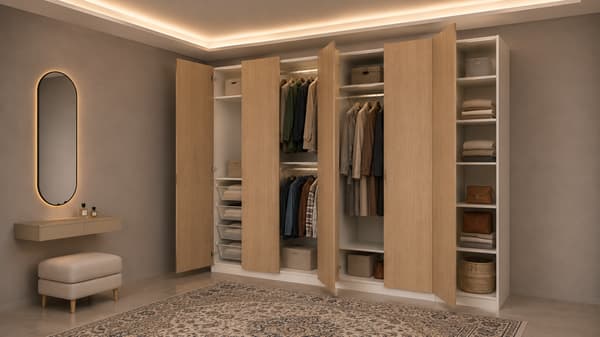 PAX / STORKLINTA Wardrobe combination, white/oak effect, 250x60x201 cm - s59562852
