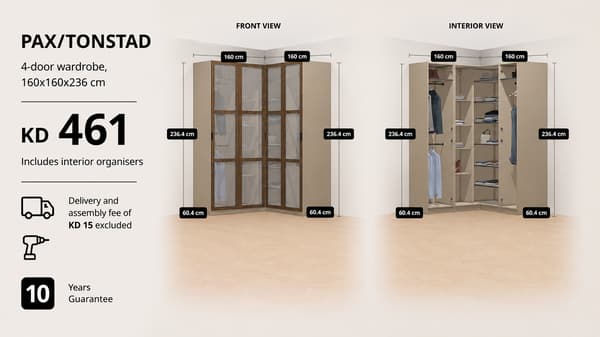 PAX/TONSTAD 4-door wardrobe, 160x160x236 cm 461 KD