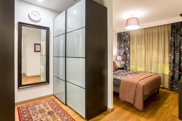 PAX Wardrobe, black-brown, Sekken frosted glass, 150x66x236 cm