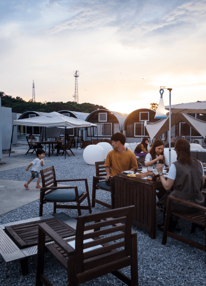 People relaxing in the outdoor area