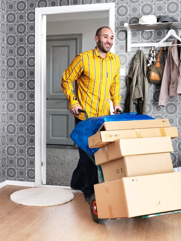 Person delivering up an IKEA flatpack.