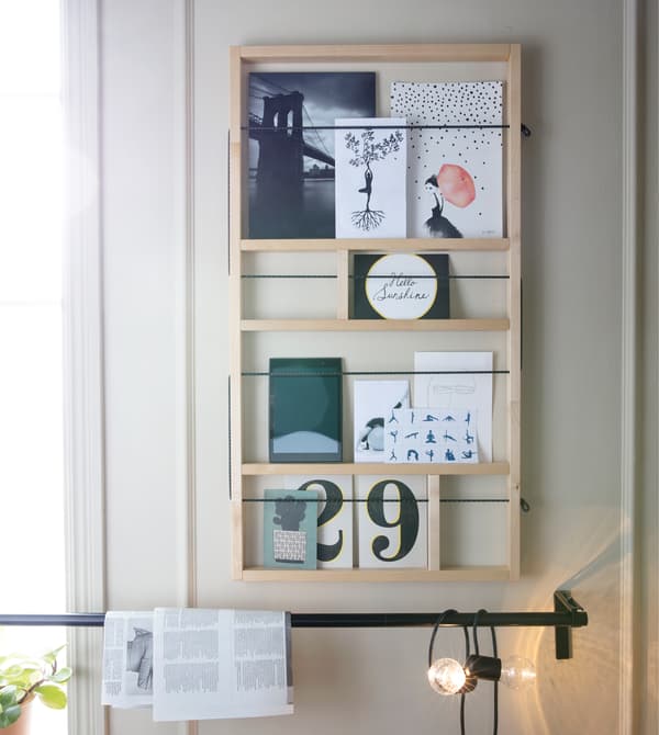 Personalize your workout space and boost motivation! Create a wall collage so that you are surrounded by the things you love. Try IKEA YPPERLIG wall shelf in solid birch.