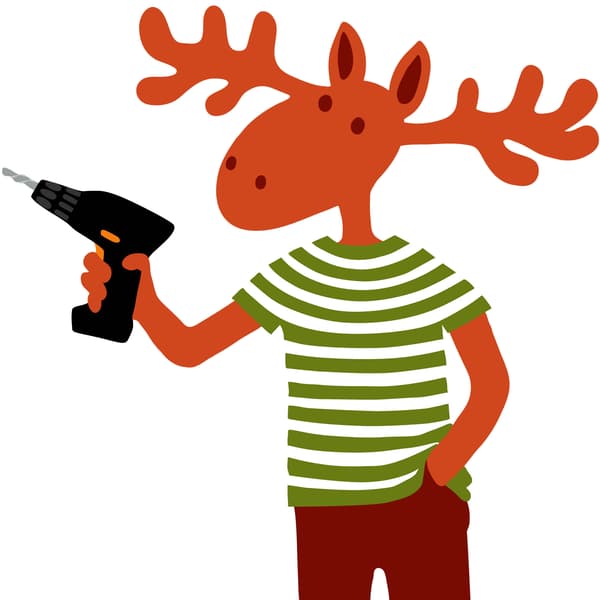 Peták jávorszarvas, kezében egy fúróval.