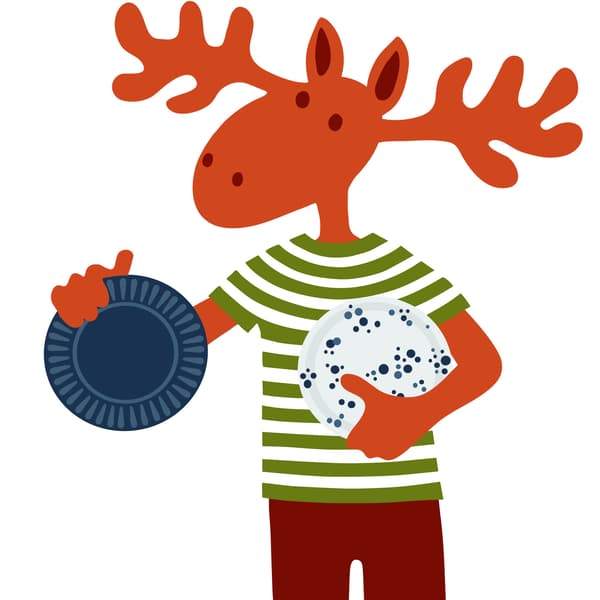 Peták jávorszarvas, kezében tányérokkal.