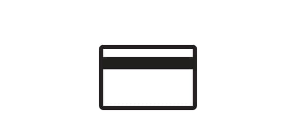 Pictogram of a bankcard signifying finance.