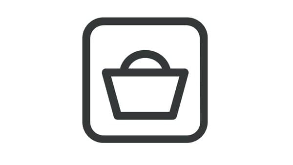 Pictogram of a shopping basket enclosed in a square.
