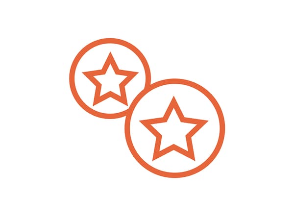 Piktogram dwa koła z symbolem gwiazdy  w środku