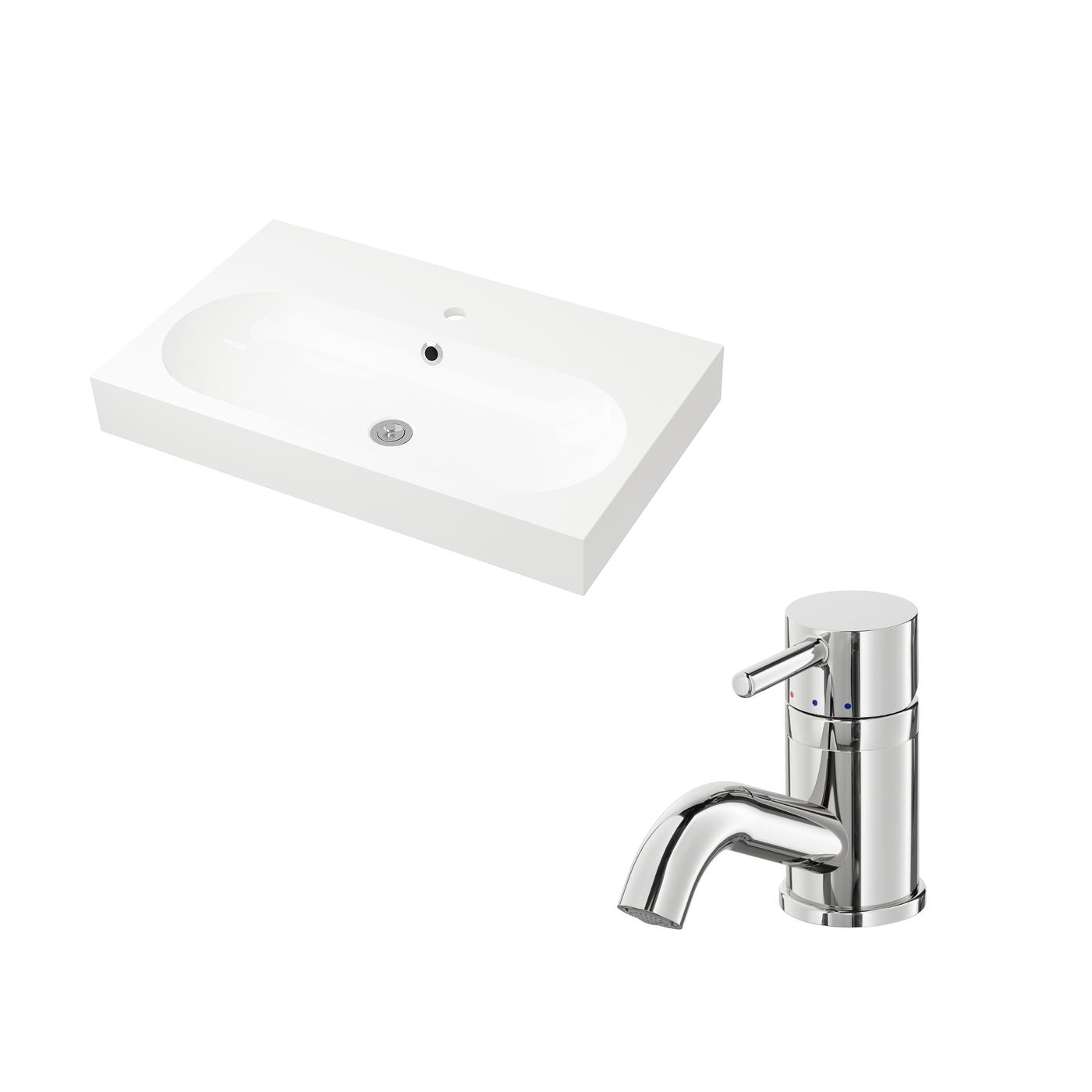  PILKÅN Wash sink mixer tap with chrome-plated strainer, and BRÅVIKEN single wash sink.
