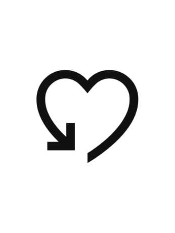 Pittogramma con un cuore disegnato che indica il servizio di politica dei resi. 