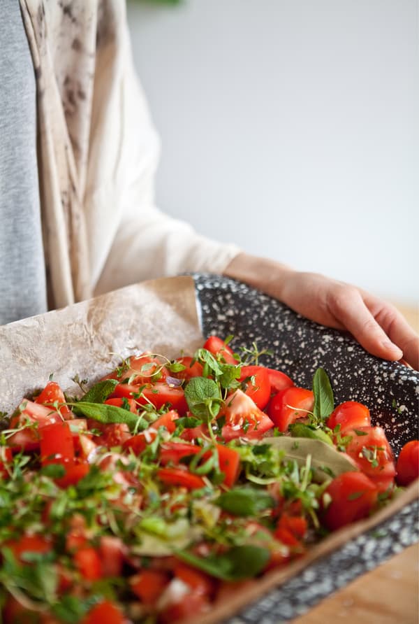 Place ingredients in a tray for roasting.
