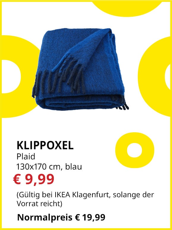 Plaid Klippoxel, 130x170 cm, blau, statt €19,99 um €9,99.