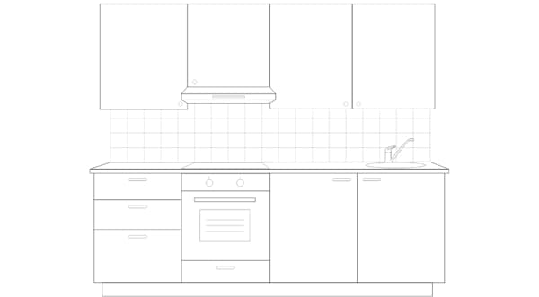 plano de cociña estándar METOD 240 × 60 × 228 cm