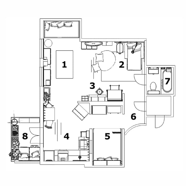 Plano de planta dun apartamento para un mangallón e un pequerrecho