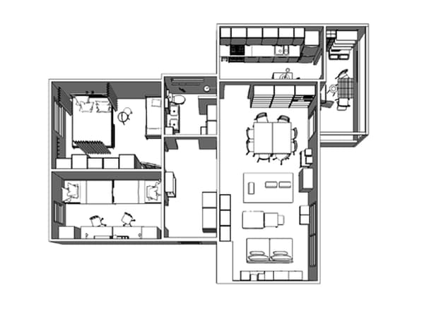 Plànol de la planta de l’apartament familiar.