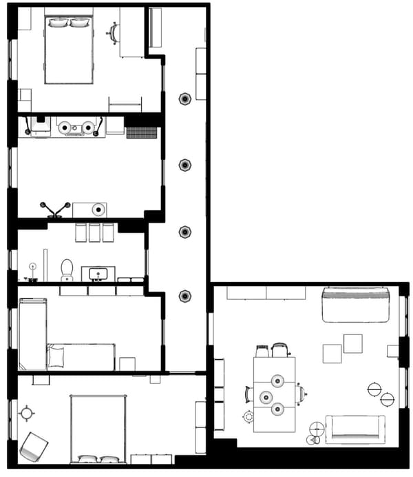 Plànol de l'apartament compartit dissenyat per Hans Blomquist.