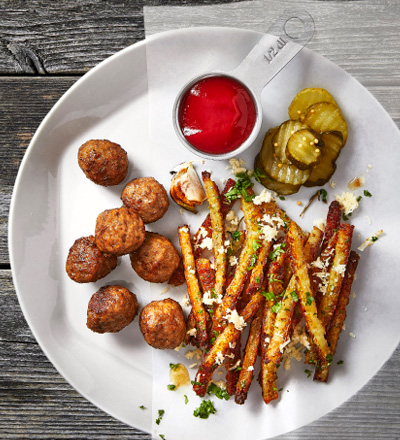 Plant balls with rösti fries