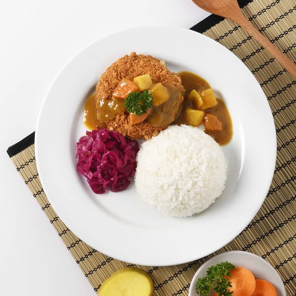 Plant-Based Cheese Tonkatsu
Served with Rice and Curry Sauce