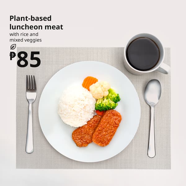 Plant-based Luncheon Meat with rice and mixed veggies
P85