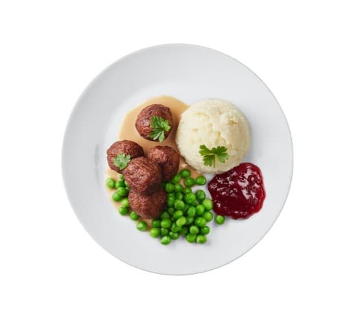 Plantbullar och potatismos på en tallrik.