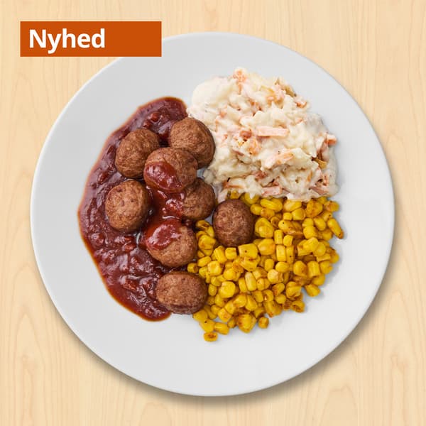 Plantebaserede boller
8 stk. serveret med tex-mex majs, coleslaw og tyttebær-barbequesauce

45.-