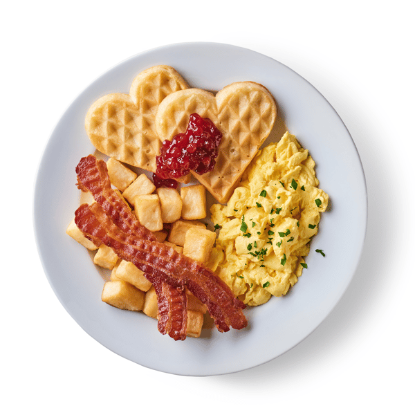 Plato de desayuno con waffles