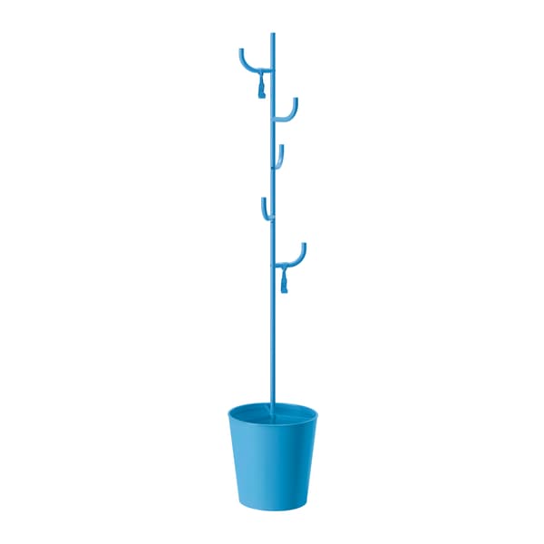 porte-manteau bleu en forme d'arbre à branches dans un pot.