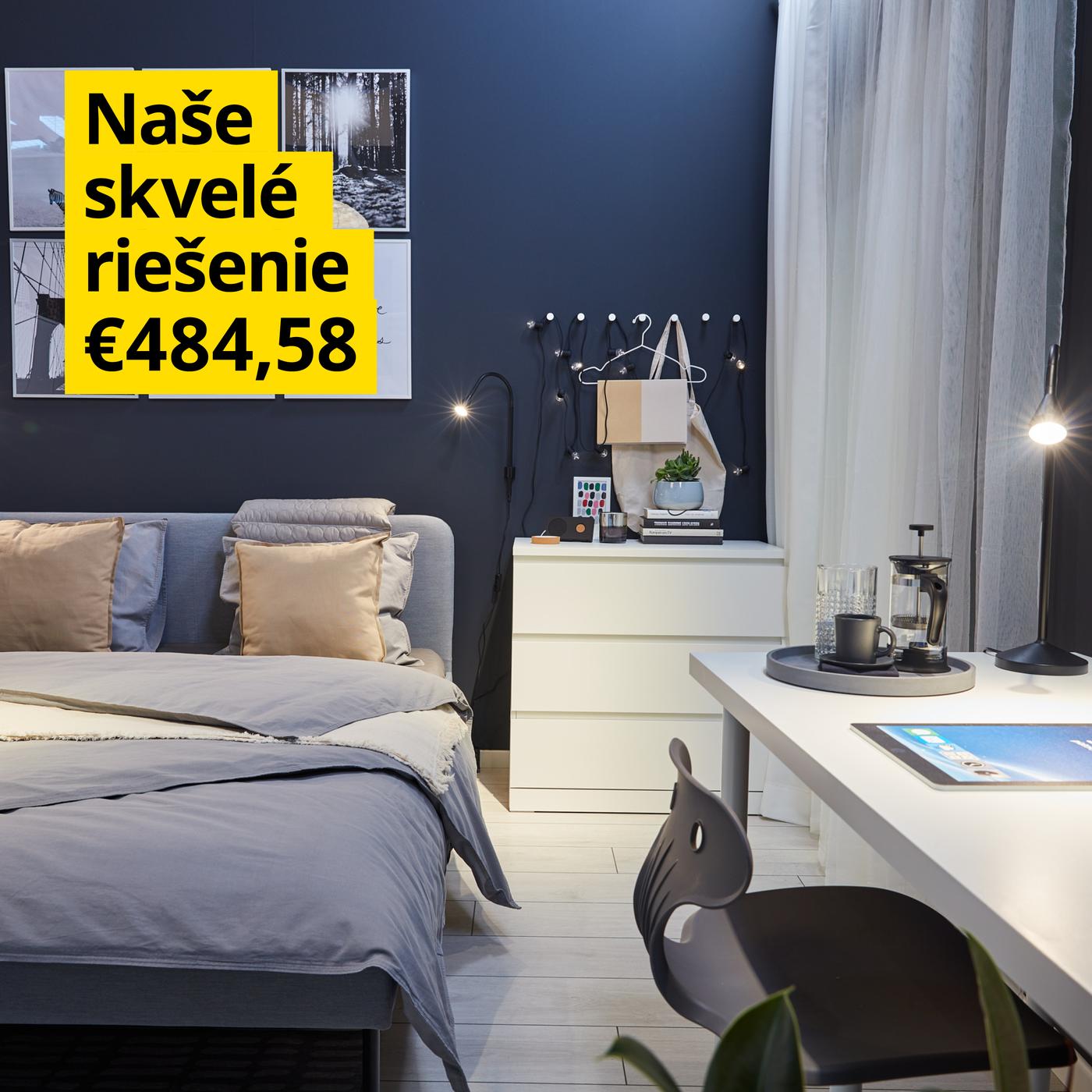 Praktická spálňa s miestom na prácu.