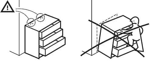 Prevent children from using drawers, doors or shelves to climb or hang on.