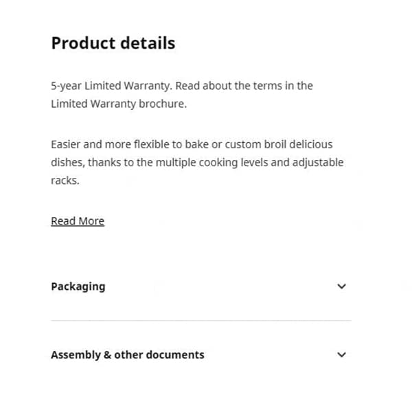 product details listing pop-up image