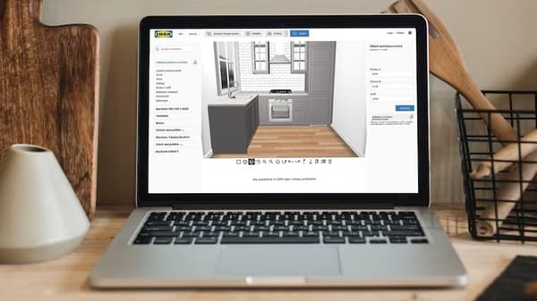 Projekt kuchni na ekranie laptopa.