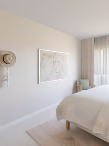 Projeto de Design de interiores com cama de casal com cabeceira RYKKINN