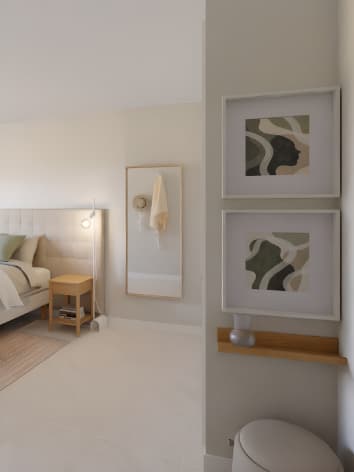 Projeto de Design de interiores com cama de casal com cabeceira RYKKINN