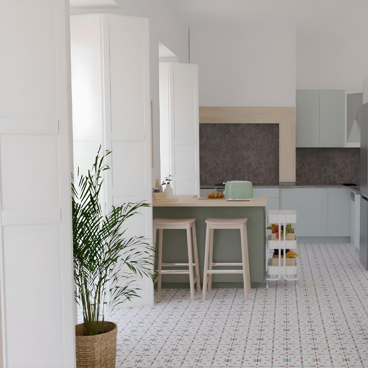 projeto de Design de interiores de cozinha METOD com frentes verdes