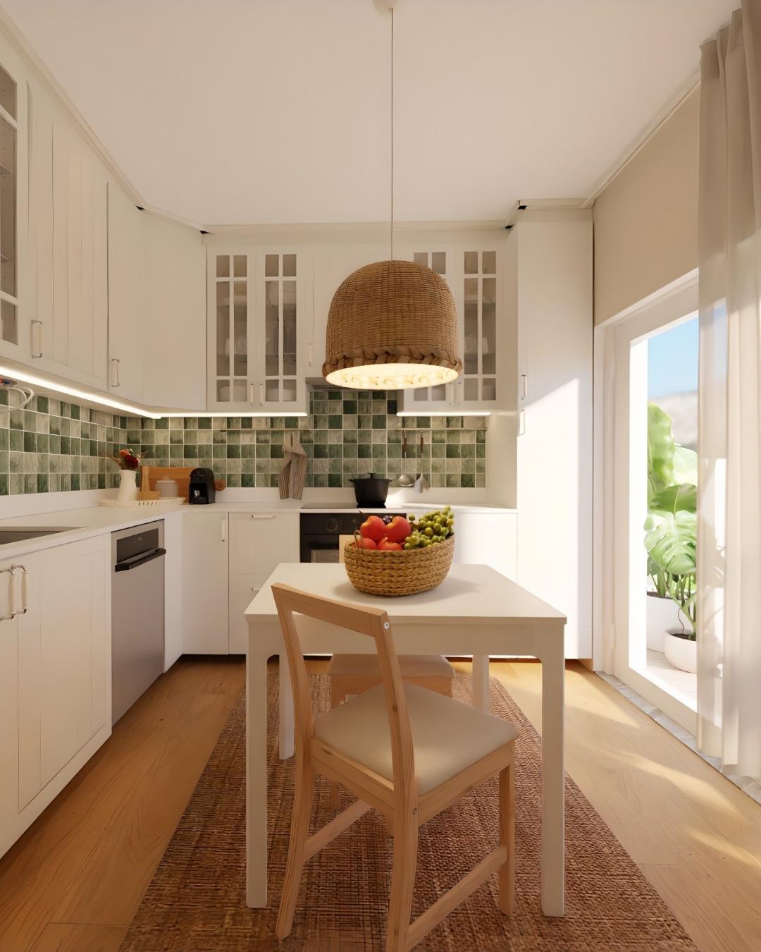 Projeto de Design de interiores de uma cozinha de estilo tradicional branca