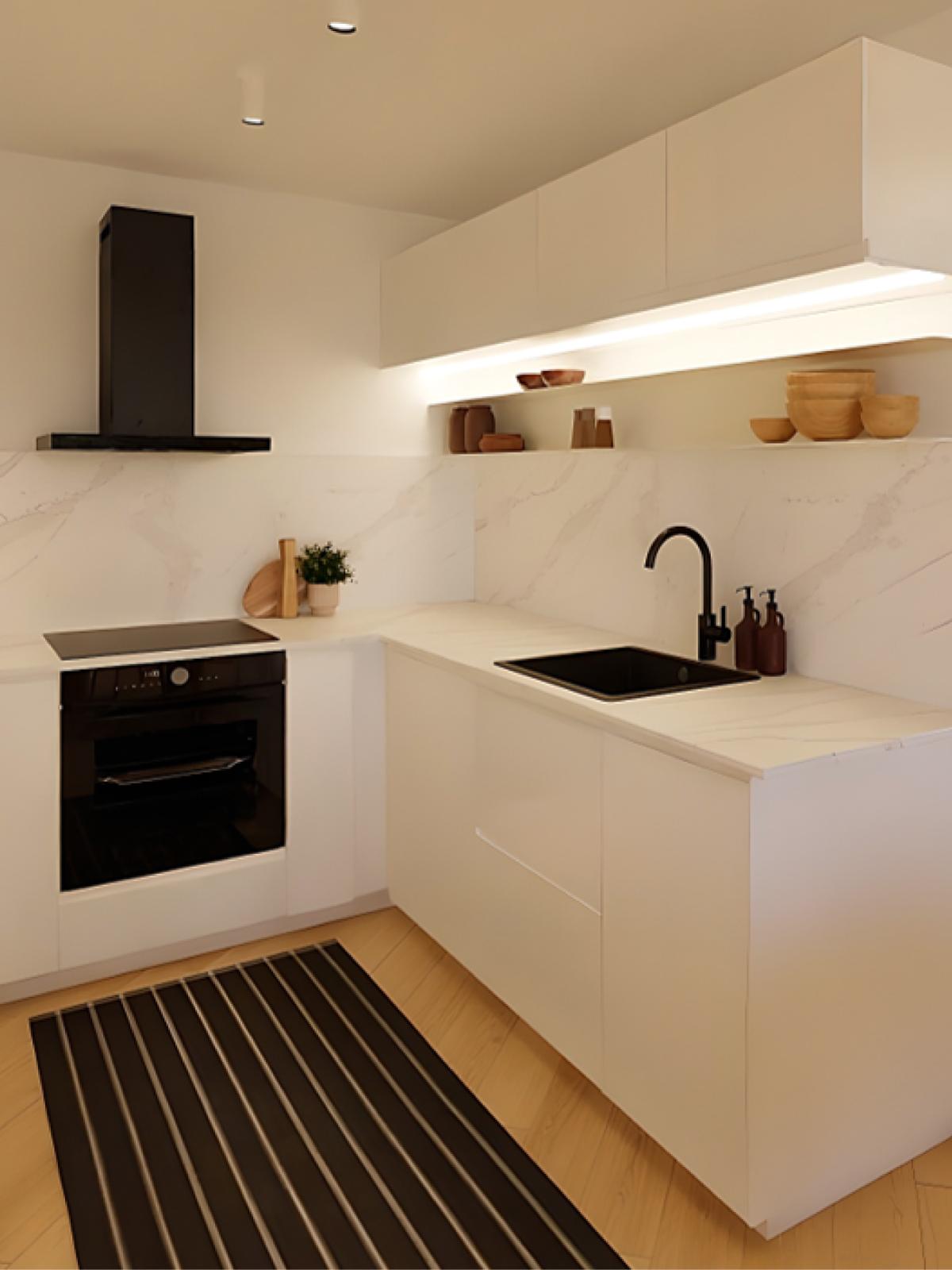 Projeto Design de interiores de cozinha e sala aberta