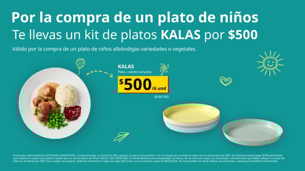 Promoción de plato de albóndigas de niño y te llevar un plato KALAS por $500 pesos 6 unidades.