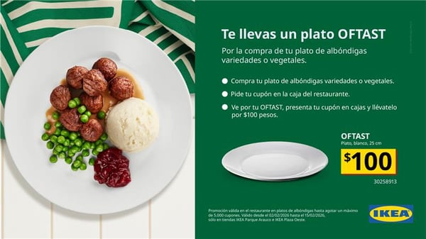 Promoción de plato de albóndigas y te llevar un plato por $100 pesos.