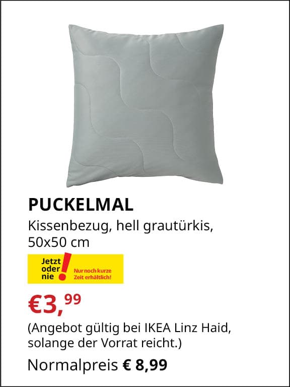 PUCKELMAL Kissenbezug, hell grautürkis, 50x50 cm €3,99 statt €8,99