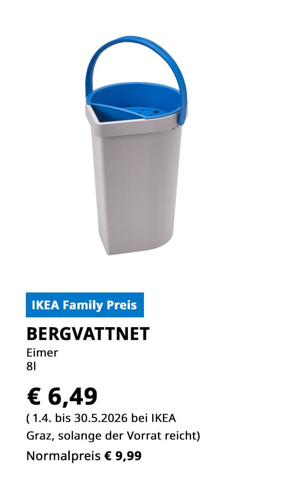 Putzeimer Bergvattnet, 8 Liter, statt € 9,99 zum IKEA Family von € 6,49.