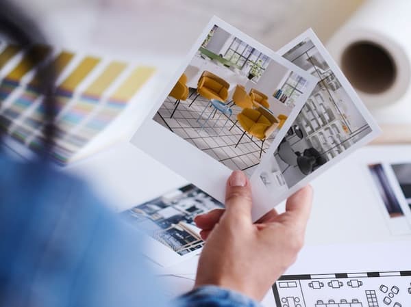 Qualcuno ha in mano delle polaroid con immagini di un ufficio