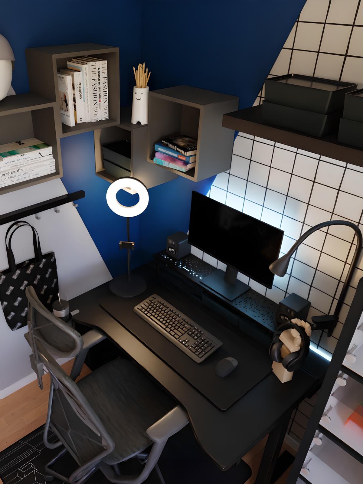 Quarto gaming com espaço funcional