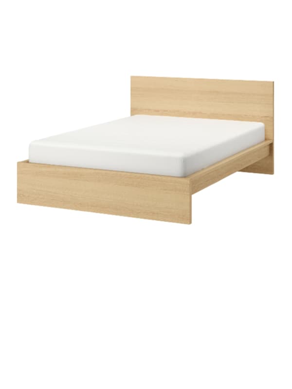 Queen size MALM bed frame in white stained oak veneer.