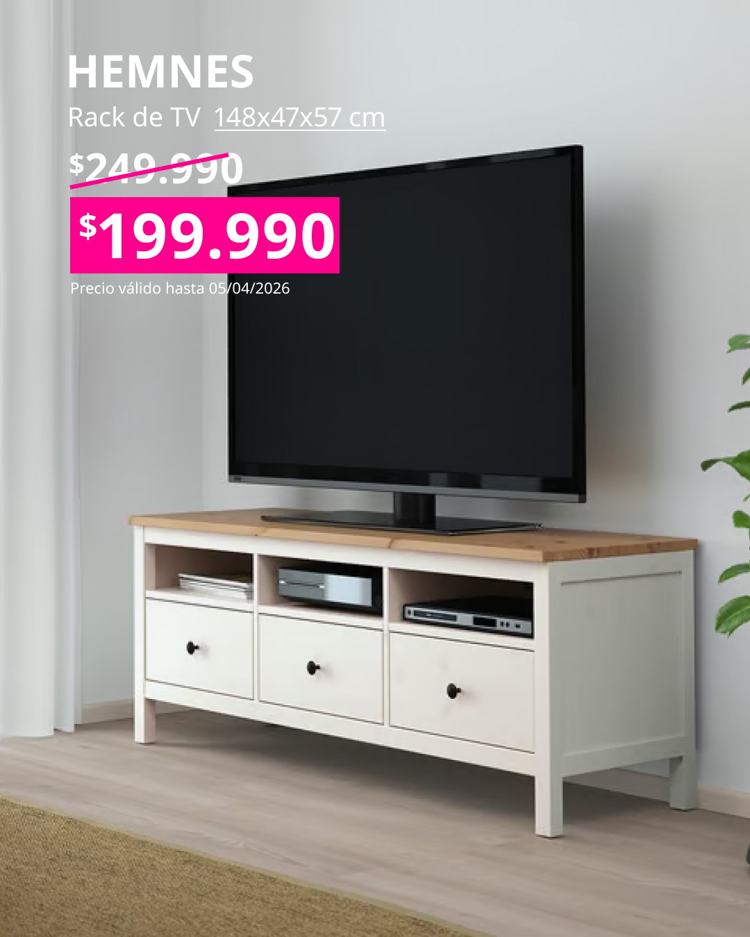 Rack de TV, tinte blanco/sepia, 148x47x57 cm